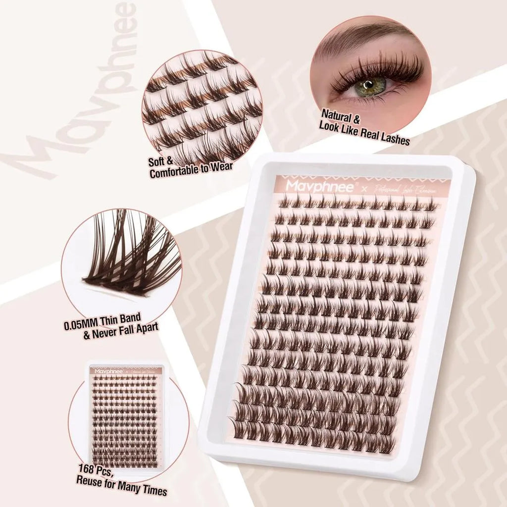 Wispy Eyelash Clusters Black Brown Pre-Glued